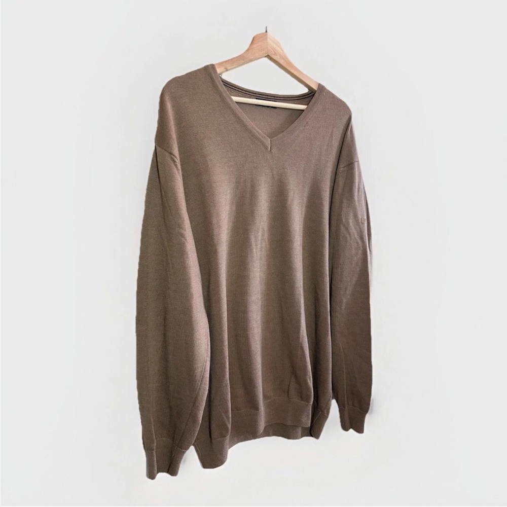 BRAX Feel Good Mens Merino Wool V Neck Sweater Size XL Tall - Brown Modern Fit - Picture 3 of 9